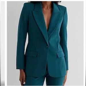 Express Editor One Button Blazer - Teal - Size Large